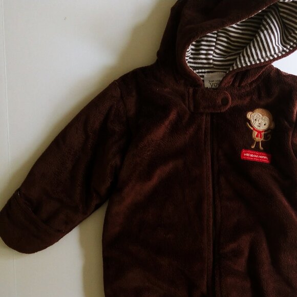 Just One You Carter's Soft Fleece Monkey Hooded One-Piece Sleeper 6 Months - Picture 3 of 10